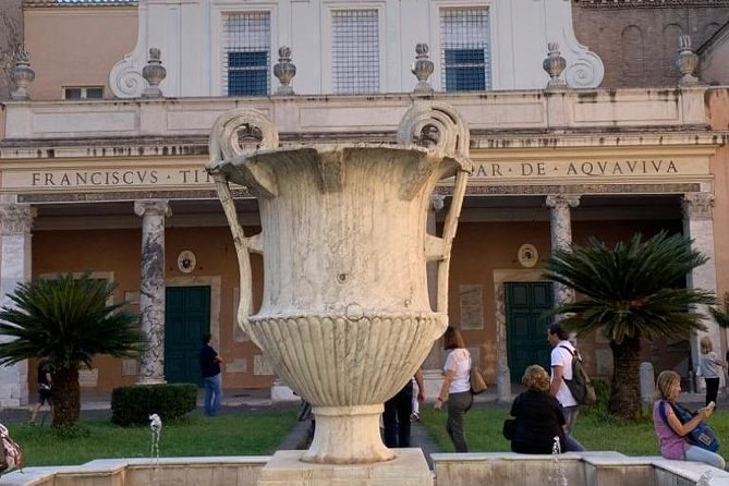 The marble cantharus in the forecourt of Santa Cecilia in Trastevere