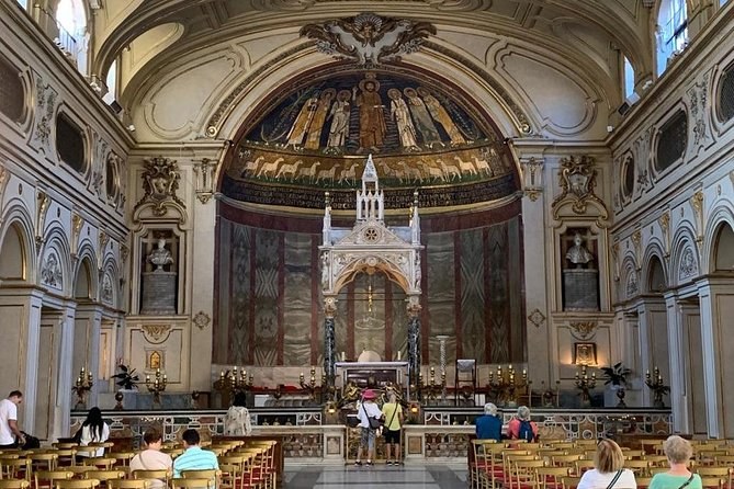 The nave of Santa Cecilia in Trastevere, the Gothic altar canopy under the apse mosaic